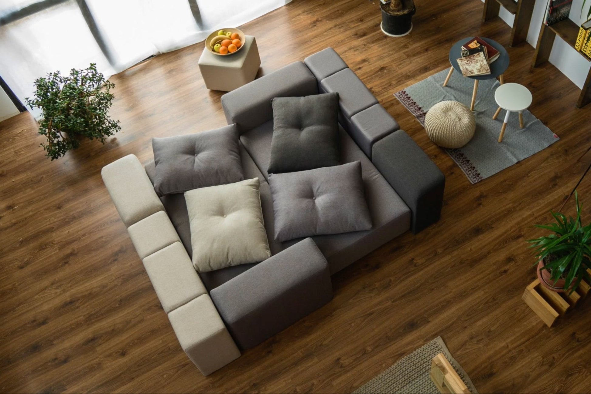 Modulares Sofa Amelie mit Schlaffunktion - Stoff Baumwolle - Livom