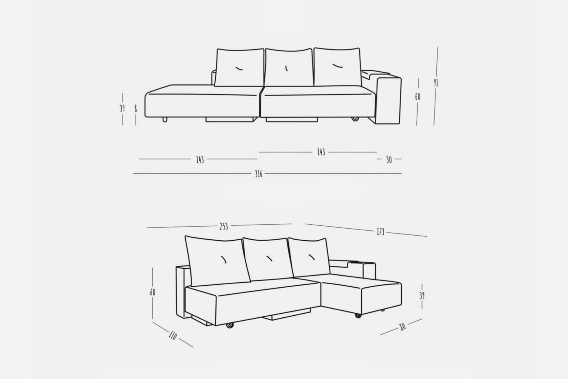 Modulares Sofa Marie mit Schlaffunktion - Livom