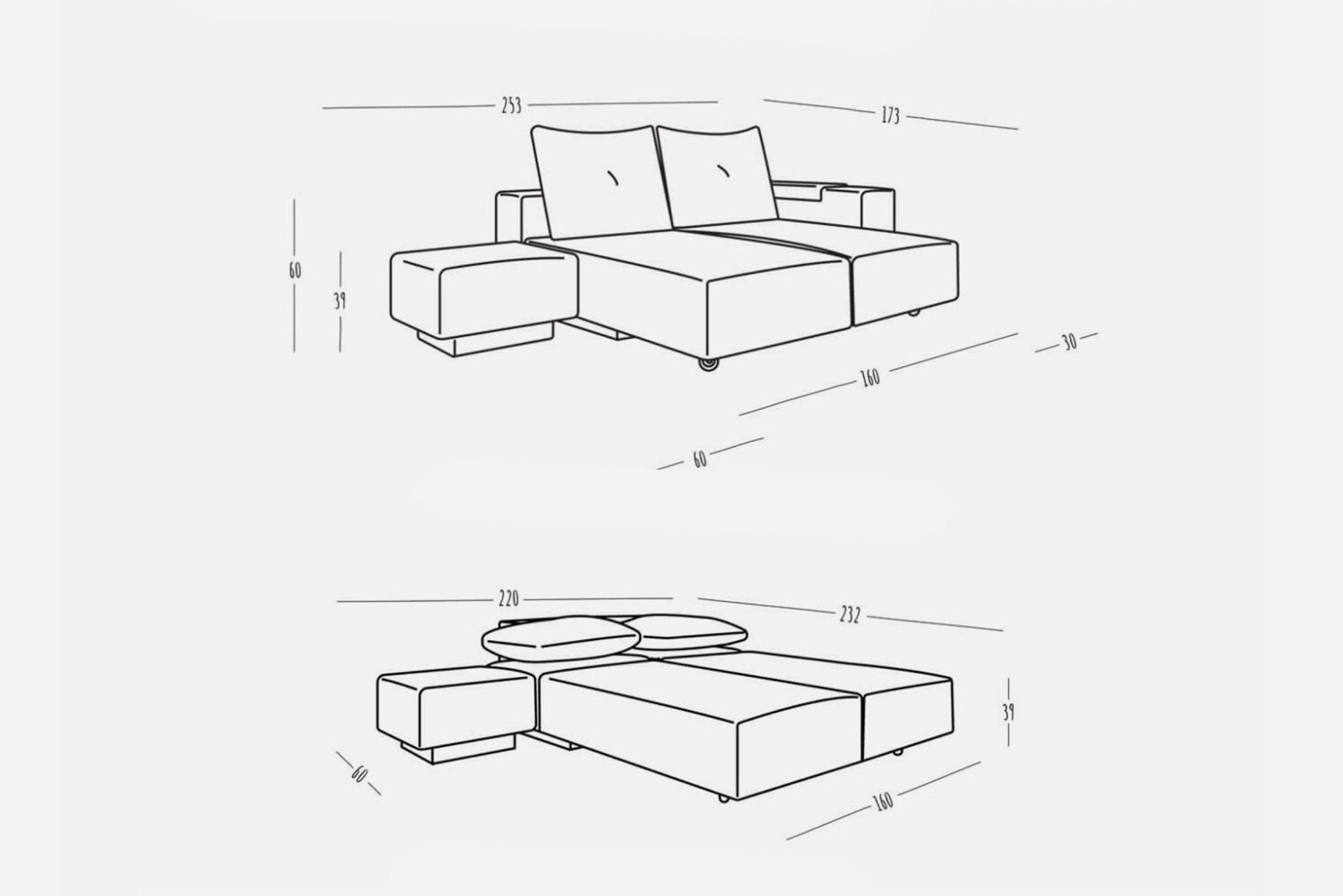 Modulares Sofa Marie mit Schlaffunktion - Stoff Mollia - Livom